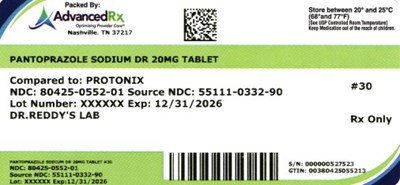 Pantoprazole Sodium DR 20mg #30 - Pantoprazole Sodium DR 80425 0552 01